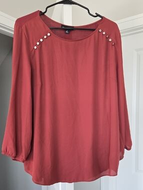Fortune + Ivy Rust Button-Shoulder Blouse